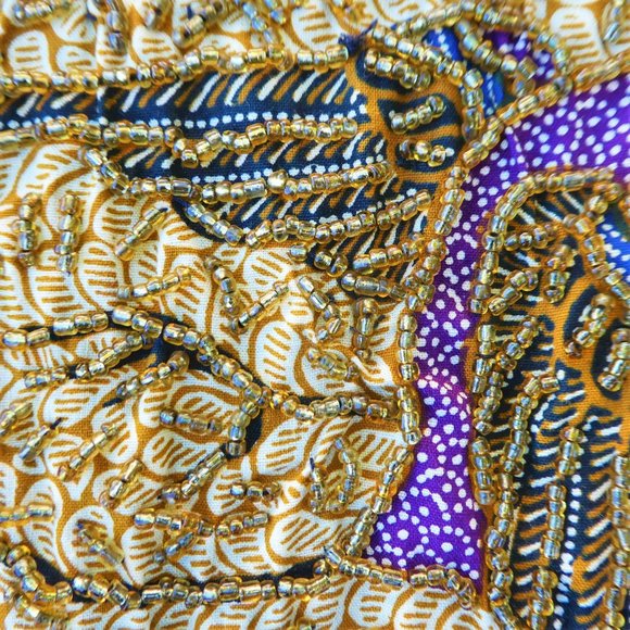 Vintage Cache Heavy Beaded Snap Front Vest Black Satin Back Tie Cincher S - Picture 2 of 7